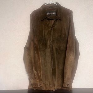 Kenneth Cole Reaction Brown Sueded Lightweight Shirt Jacket Mens Medium
